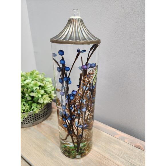 White River Blue FLORAL CYLINDER Lifetime Oil Candle 12.5" x 3.5" - Picture 1 of 12